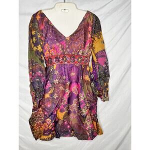Chester Weinberg Silk Chiffon Dress Lined Jeweled Waist Floral Small 1970s TLC